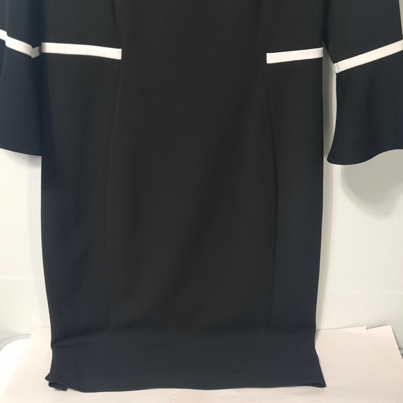 Calvin Klein Bell Sleeve Sheath Dress Black White Piping Short Size 12 - Picture 3 of 11
